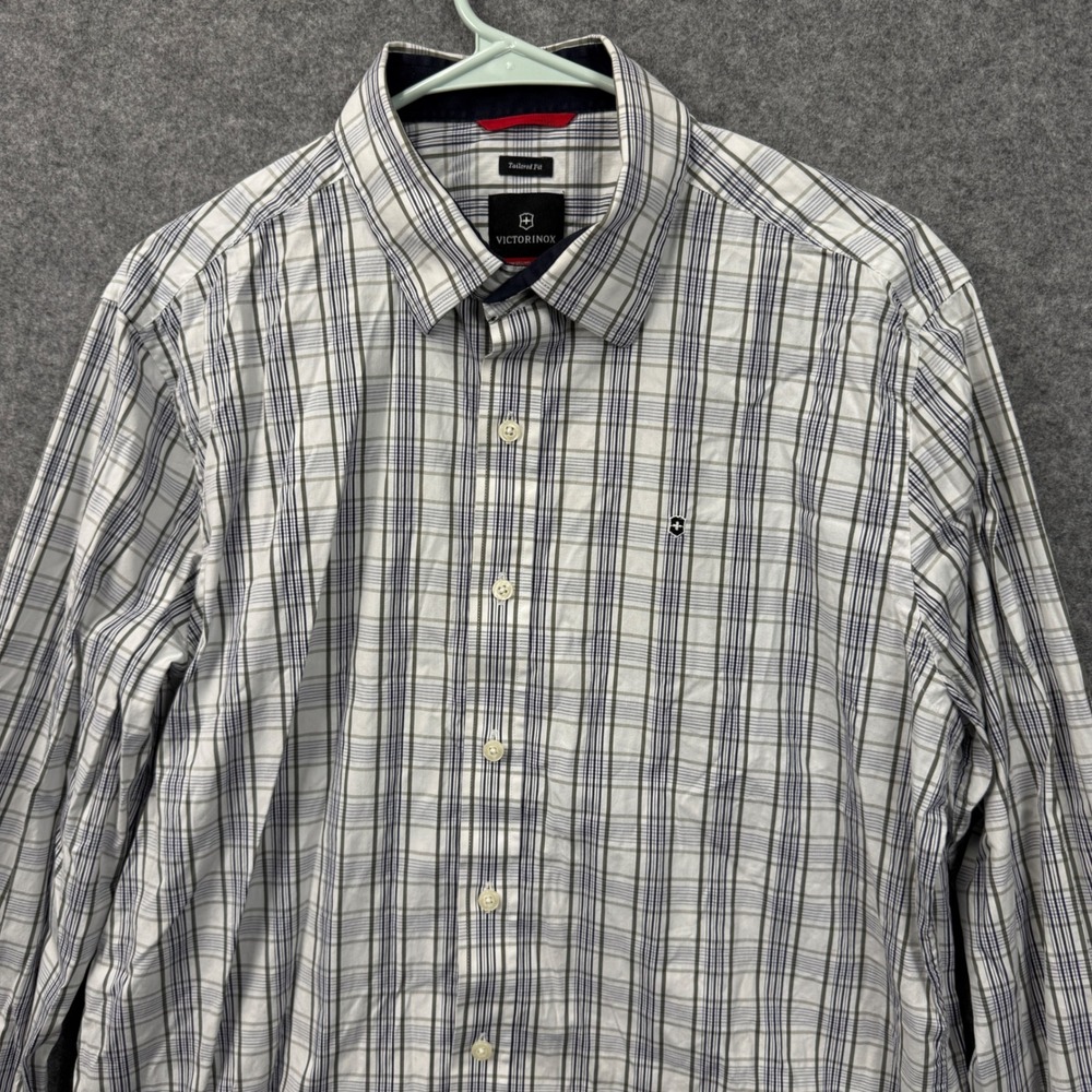 Victorinox Swiss Army Mens Tailored Fit Plaid Button Down Shirt Large Blue White - Picture 4 of 10